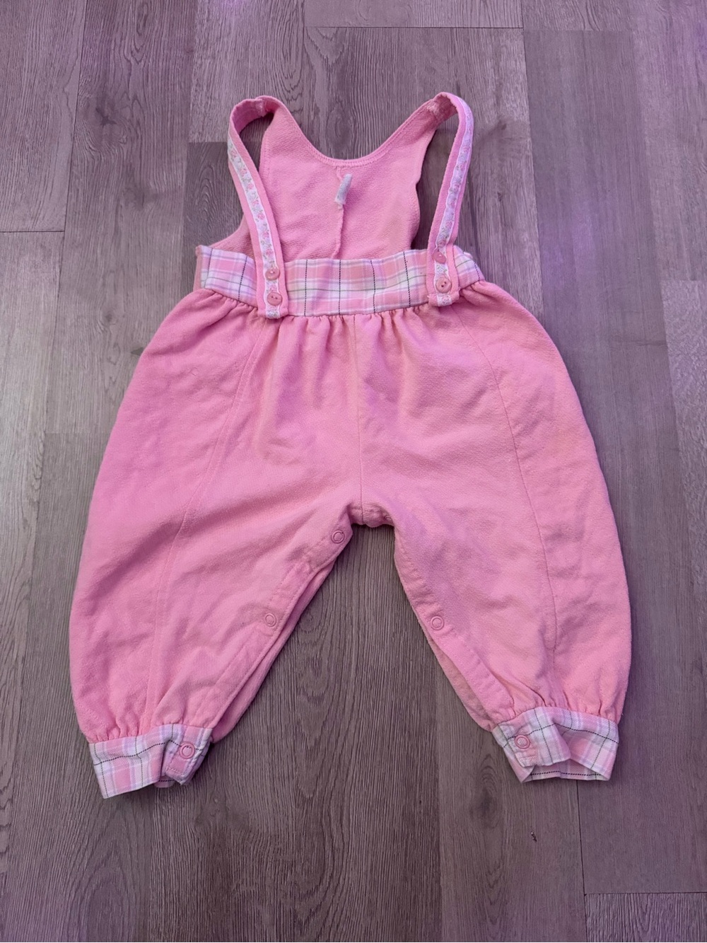 Vintage Carter Pink Baby Girls' Suspender Overalls with Plaid Trim